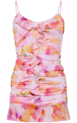 Watercolour Print Frill Detail Shift Dress-PrettyLittleThing Clearance