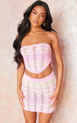 Outlet PrettyLittleThing Wave Knit Textured Hanky Hem Bandeau Pink