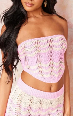 Outlet PrettyLittleThing Wave Knit Textured Hanky Hem Bandeau Pink