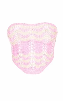 Outlet PrettyLittleThing Wave Knit Textured Hanky Hem Bandeau Pink