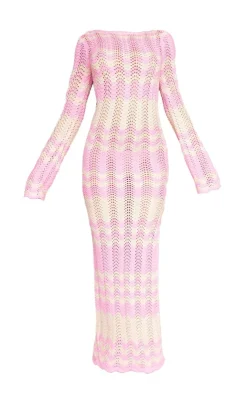 Wave Knit Textured Long Sleeve Maxi Dress-PrettyLittleThing Sale