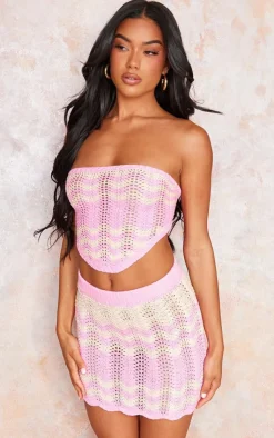 Clearance PrettyLittleThing Wave Knit Textured Mini Skirt Pink