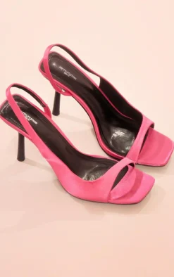 PrettyLittleThing Wide Fit Sandals*Wide Fit Satin Square Toe Asymmetric Heeled Sandals