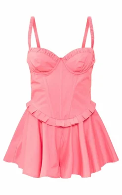 Pink Woven Corset Detail Floaty Romper