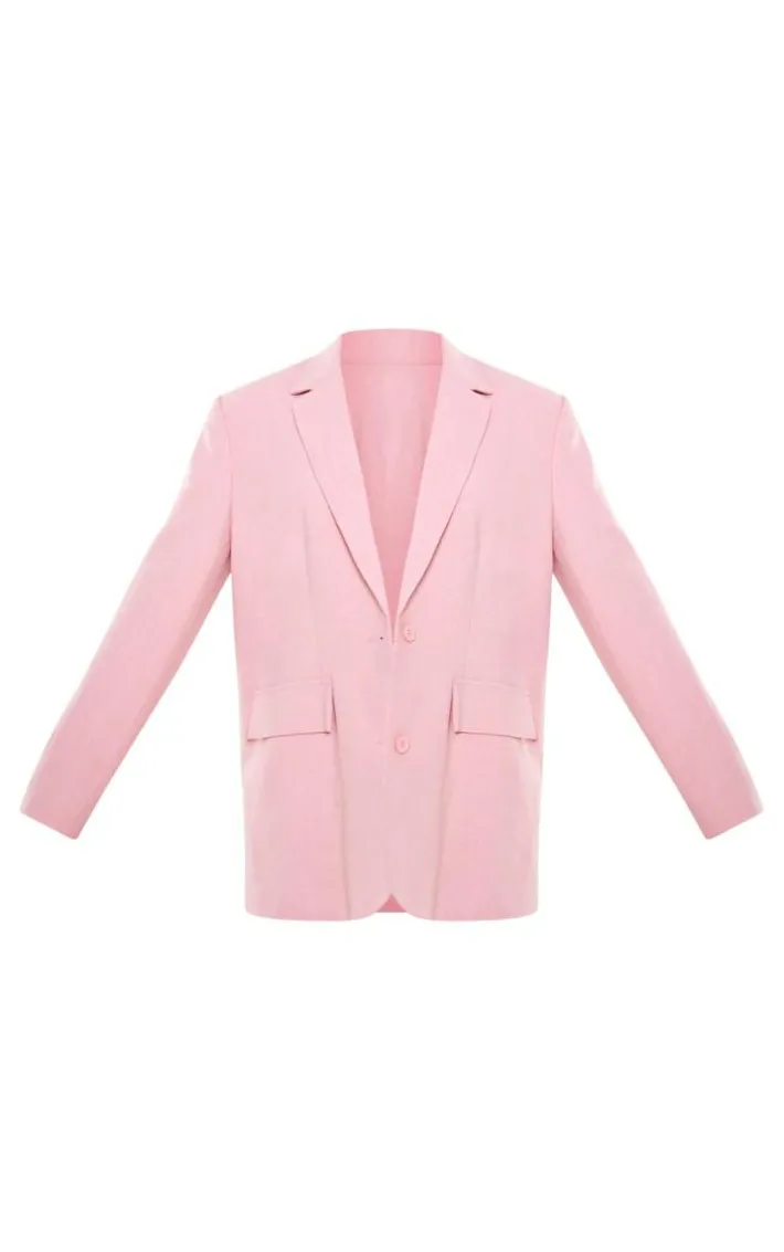 Pink Woven Oversized Curved Hem Boxy Blazer