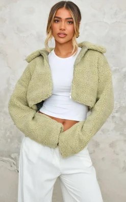 PrettyLittleThing Teddy Coats*Cropped Borg Zip Up Jacket