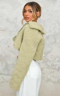 PrettyLittleThing Teddy Coats*Cropped Borg Zip Up Jacket