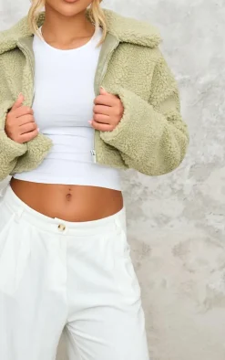 PrettyLittleThing Teddy Coats*Cropped Borg Zip Up Jacket