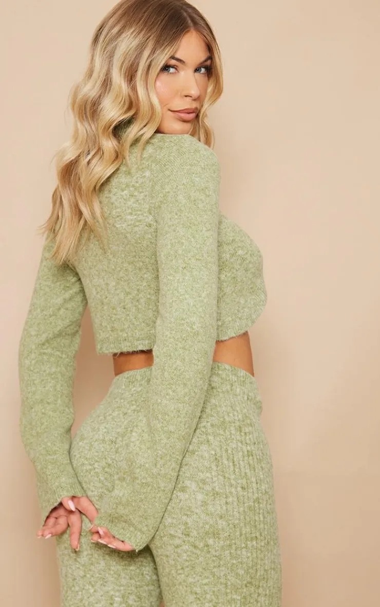 Discount PrettyLittleThing Luxe Knit Button Front Curved Crop Cardigan Pistachio