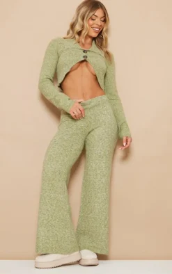 Discount PrettyLittleThing Luxe Knit Button Front Curved Crop Cardigan Pistachio