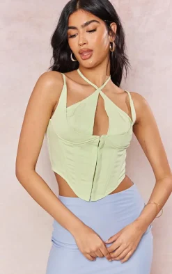 PrettyLittleThing Corsets*Woven Hook And Eye Halter Neck Corset