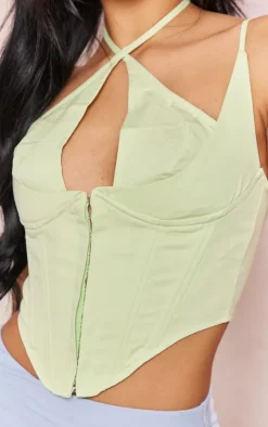 PrettyLittleThing Corsets*Woven Hook And Eye Halter Neck Corset