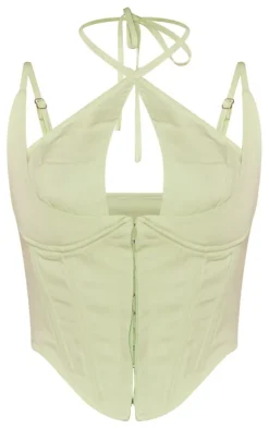 PrettyLittleThing Corsets*Woven Hook And Eye Halter Neck Corset