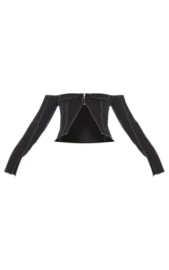 Sale PrettyLittleThing PLT Label Contrast Stitch Corset Top Black