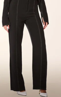 PrettyLittleThing PLT Label Contrast Stitch Tailored Pants Black