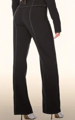 PrettyLittleThing PLT Label Contrast Stitch Tailored Pants Black