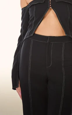 PrettyLittleThing PLT Label Contrast Stitch Tailored Pants Black