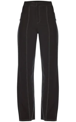 PrettyLittleThing PLT Label Contrast Stitch Tailored Pants Black
