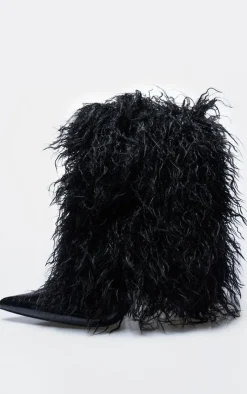 PrettyLittleThing Heeled Boots*PLT Label Faux Shearling High Heeled Ankle Boots