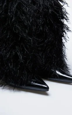 PrettyLittleThing Heeled Boots*PLT Label Faux Shearling High Heeled Ankle Boots