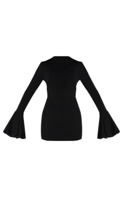 PLT Label High Neck Puff Sleeve Bodycon Dress-PrettyLittleThing New