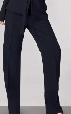 New PrettyLittleThing PLT Label Tailored Straight Leg Pants Black