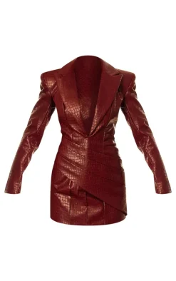 PLT Label Croc Faux Leather Pleated Blazer Dress-PrettyLittleThing Clearance