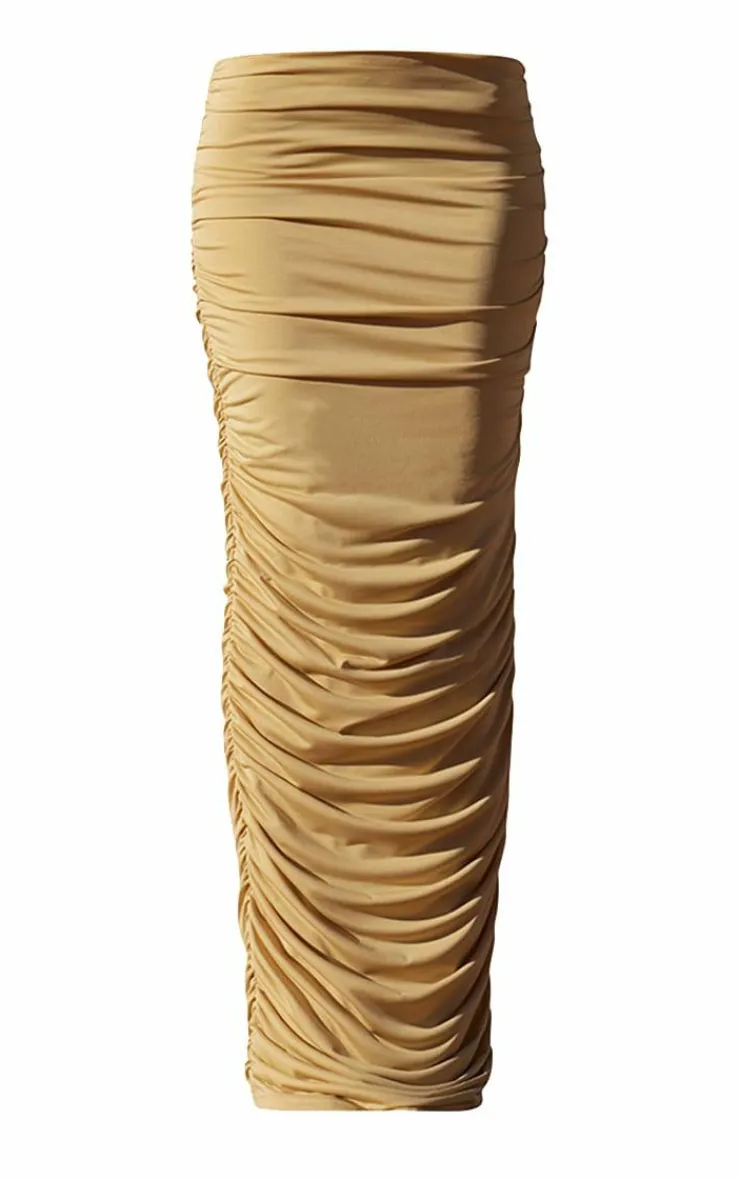 PrettyLittleThing PLT Label Butter Ruched Midaxi Skirt Yellow