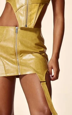 Clearance PrettyLittleThing PLT Label Faux Leather Strap Detail Mini Skirt Camel