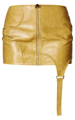 Clearance PrettyLittleThing PLT Label Faux Leather Strap Detail Mini Skirt Camel