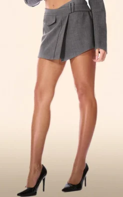 Best PrettyLittleThing PLT Label Strap Detail A Line Mini Skirt Charcoal