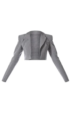 Clearance PrettyLittleThing PLT Label Tailored Cropped Blazer Charcoal