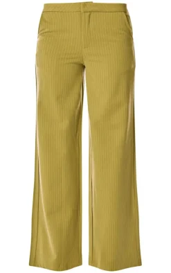 Discount PrettyLittleThing PLT Label Pinstripe Wide Leg Pants Chartreuse