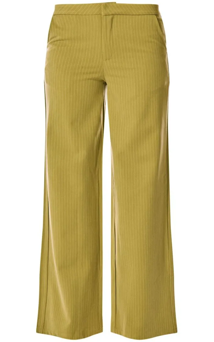 Discount PrettyLittleThing PLT Label Pinstripe Wide Leg Pants Chartreuse