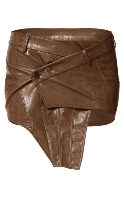 PLT Label Asymmetric Faux Leather Micro Mini Skirt-PrettyLittleThing New