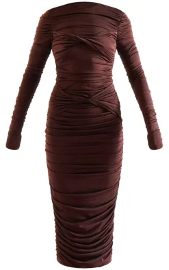 PLT Label Double Layer Slinky Asymmetrical Panel Midaxi Dress-PrettyLittleThing Online