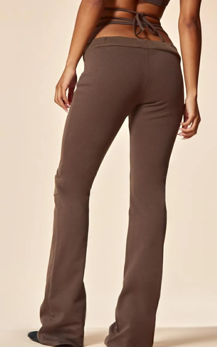 Hot PrettyLittleThing PLT Label Dark Cut Out Waist Detail Biker Pants Taupe