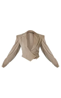 Online PrettyLittleThing PLT Label Dark Pinstripe Oversized Blazer Taupe
