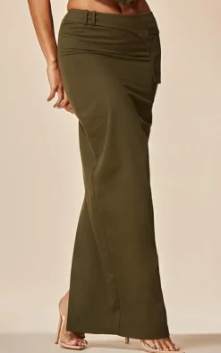 PrettyLittleThing PLT Label Twill Panel Detail Maxi Skirt Khaki