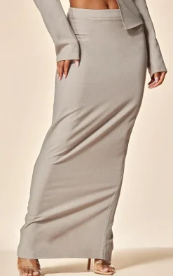 Best PrettyLittleThing PLT Label Low Rise Maxi Skirt Light Grey