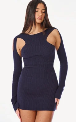 PLT Label Knitted Cut Out Detail Mini Dress-PrettyLittleThing