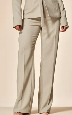 PrettyLittleThing PLT Label Tailored Straight Leg Pants Oatmeal