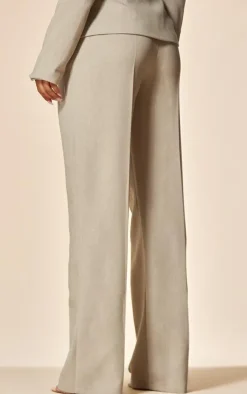 PrettyLittleThing PLT Label Tailored Straight Leg Pants Oatmeal
