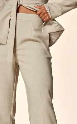 PrettyLittleThing PLT Label Tailored Straight Leg Pants Oatmeal