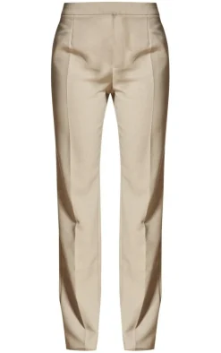PrettyLittleThing PLT Label Tailored Straight Leg Pants Oatmeal