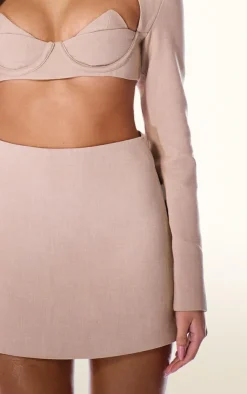 Sale PrettyLittleThing PLT Label Tailored A-line Mini Skirt Oatmeal