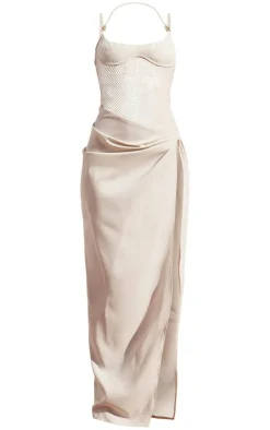 PLT Label Sheer Panel Ruched Maxi Dress-PrettyLittleThing Clearance