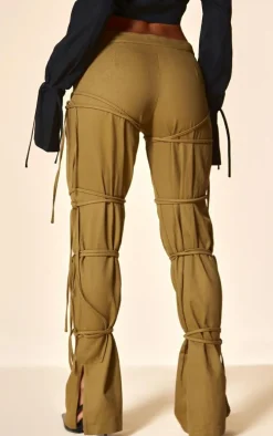 PLT Label Olive Low Rise Tie Detail Pants