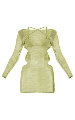 PLT Label Textured Sheer Cut Out Detail Bodycon Dress-PrettyLittleThing Best