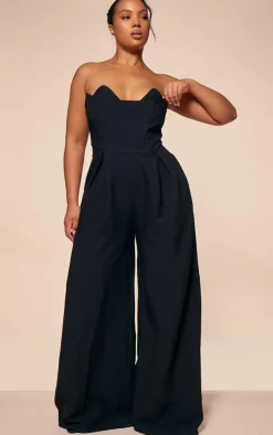 PLT Label Plus Corset Bust Detail Wide Leg Tailored Jumpsuit-PrettyLittleThing Clearance